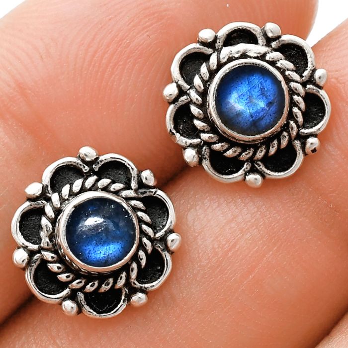 Blue Fire Labradorite Stud Earrings EXE01832 E-1121, 5x5 mm