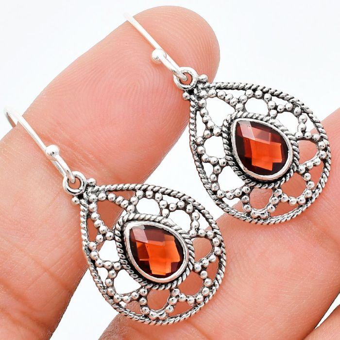 Hessonite Garnet Checker Briolette Earrings EXE01870 E-1251, 6x8 mm