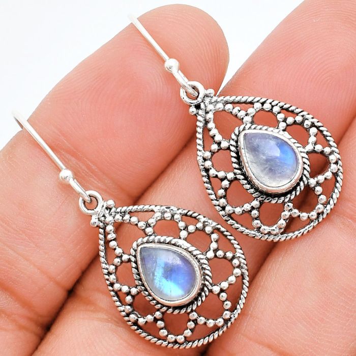 Rainbow Moonstone Earrings EXE01883 E-1251, 6x8 mm