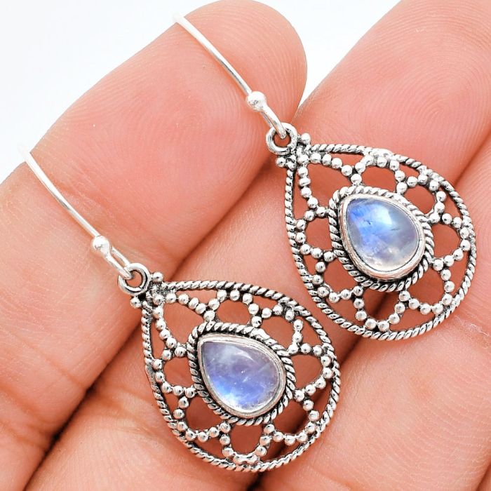 Rainbow Moonstone Earrings EXE01884 E-1251, 6x8 mm