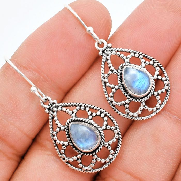 Rainbow Moonstone Earrings EXE01886 E-1251, 6x8 mm