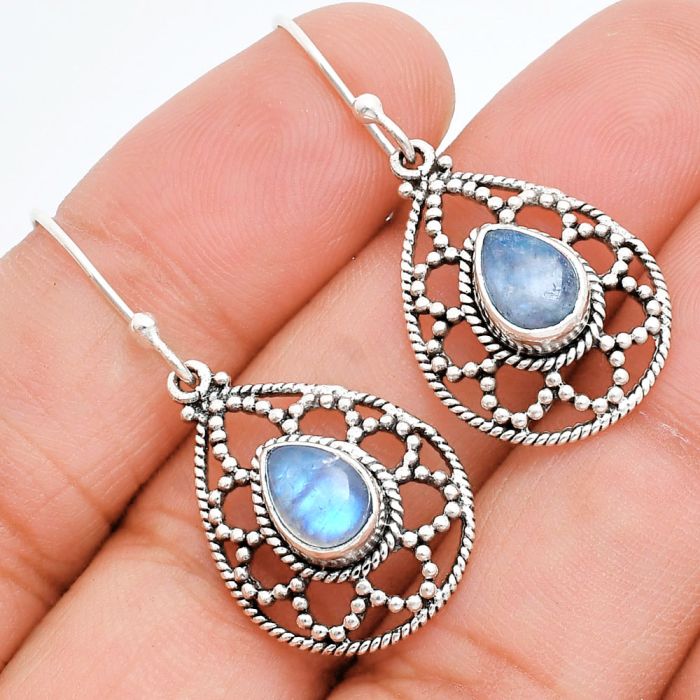 Rainbow Moonstone Earrings EXE01887 E-1251, 6x8 mm