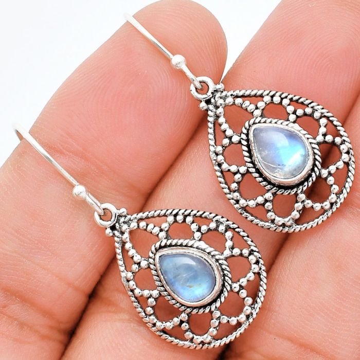 Rainbow Moonstone Earrings EXE01888 E-1251, 6x8 mm