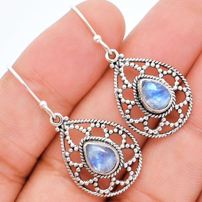 Rainbow Moonstone Earrings EXE01890 E-1251, 6x8 mm