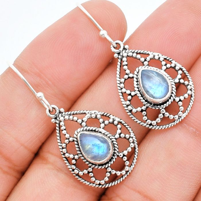 Rainbow Moonstone Earrings EXE01892 E-1251, 6x8 mm