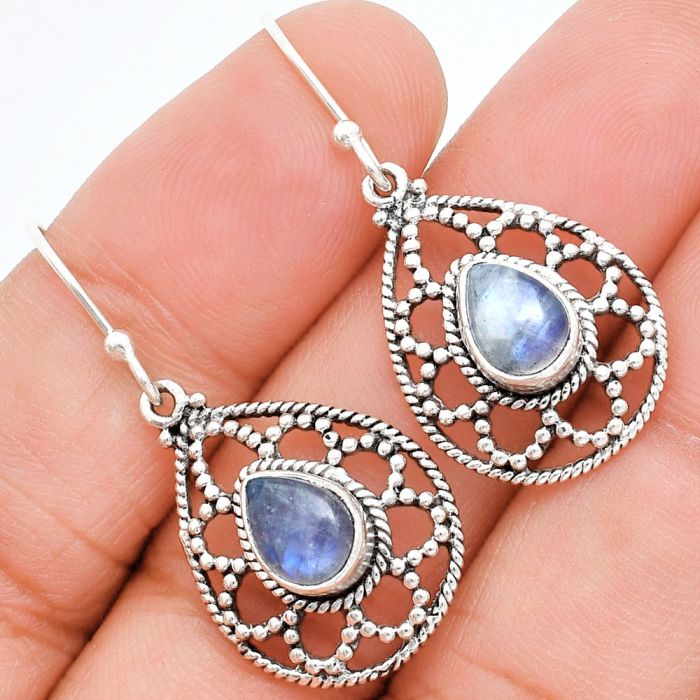 Rainbow Moonstone Earrings EXE01893 E-1251, 6x8 mm