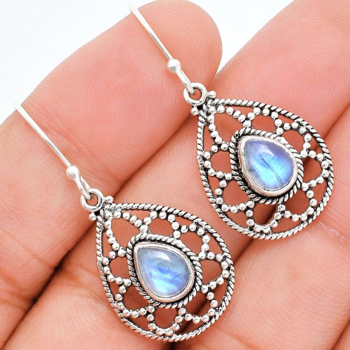 Rainbow Moonstone Earrings EXE01894 E-1251, 6x8 mm