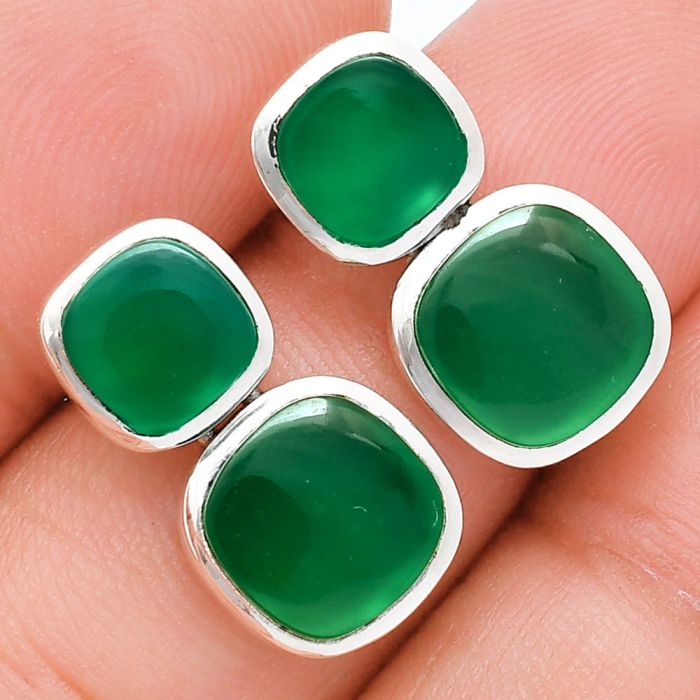 Green Onyx Earrings EXE01918 E-1252, 9x9 mm