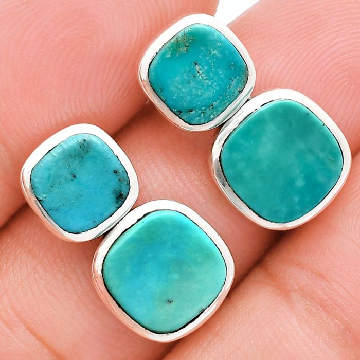 Natural Rare Turquoise Nevada Aztec Mt Earrings EXE01964 E-1252, 9x9 mm