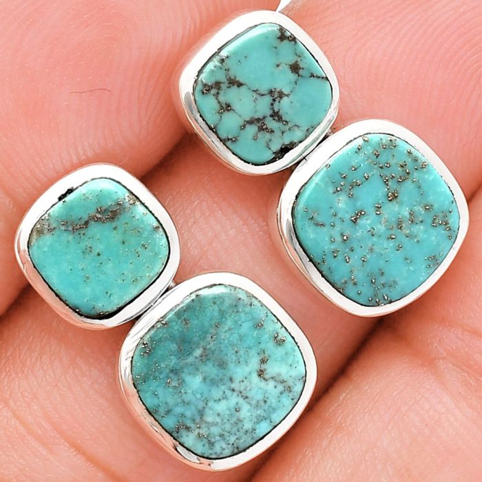 Natural Rare Turquoise Nevada Aztec Mt Earrings EXE01965 E-1252, 9x9 mm