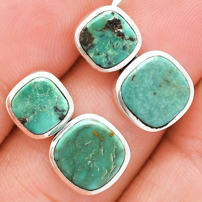 Natural Rare Turquoise Nevada Aztec Mt Earrings EXE01966 E-1252, 9x9 mm