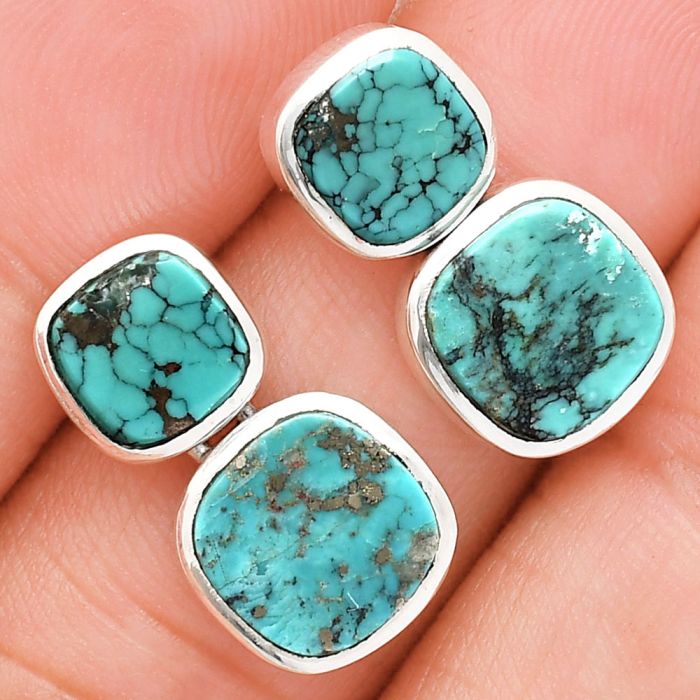 Natural Rare Turquoise Nevada Aztec Mt Earrings EXE01967 E-1252, 9x9 mm