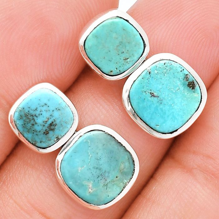 Natural Rare Turquoise Nevada Aztec Mt Earrings EXE01968 E-1252, 9x9 mm