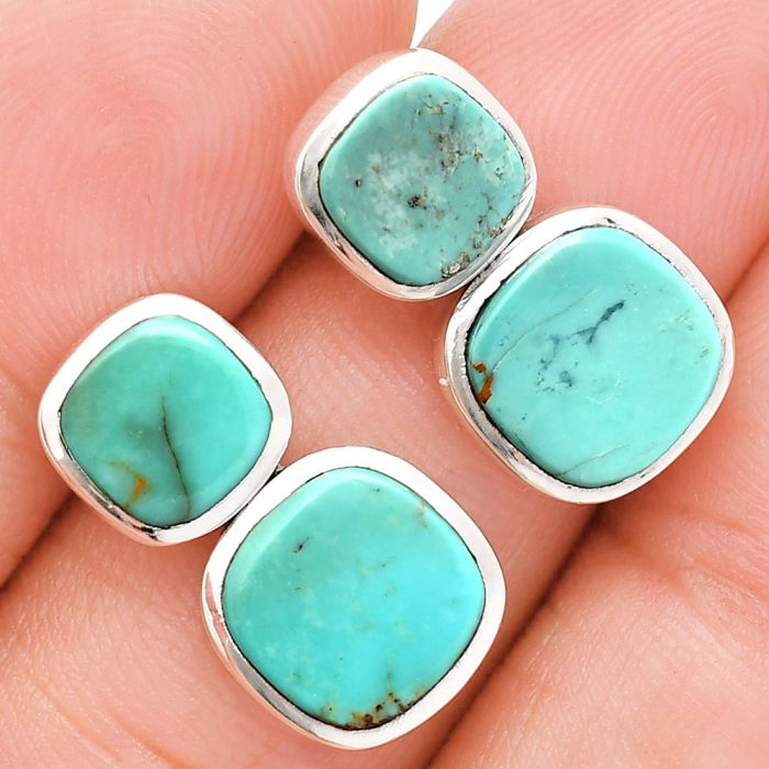 Natural Rare Turquoise Nevada Aztec Mt Earrings EXE01969 E-1252, 9x9 mm