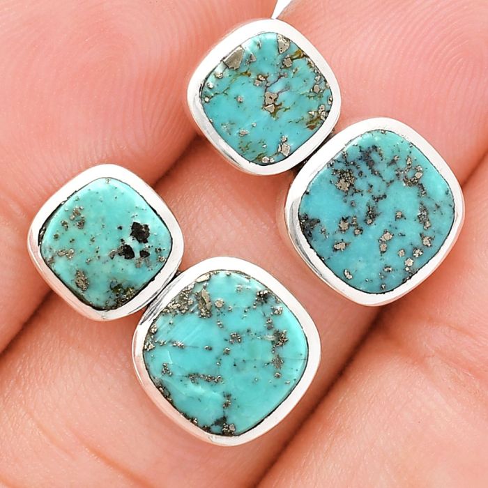 Natural Rare Turquoise Nevada Aztec Mt Earrings EXE01970 E-1252, 9x9 mm