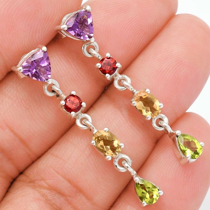 Amethyst, Garnet, Citrine & Peridot Earrings EXE02036 E-1061, 6x6 mm