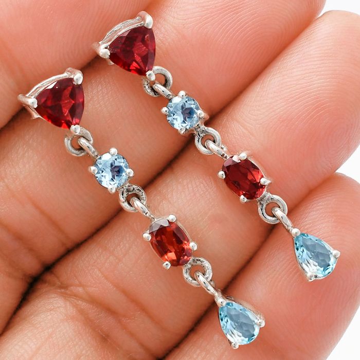 Hessonite Garnet and Sky Blue Topaz Earrings EXE02043 E-1061, 6x6 mm