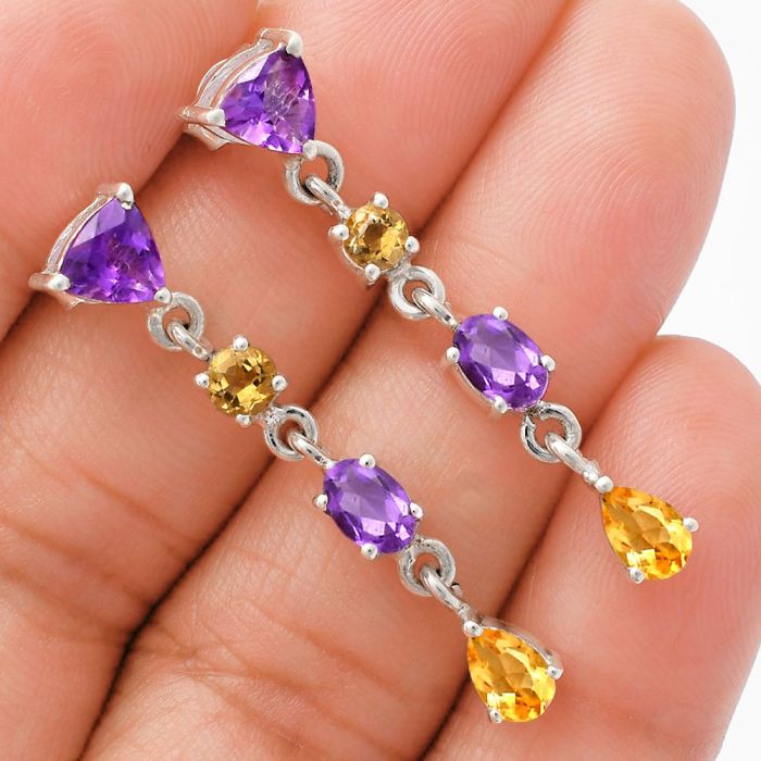 Amethyst and Citrine Earrings EXE02061 E-1061, 6x6 mm