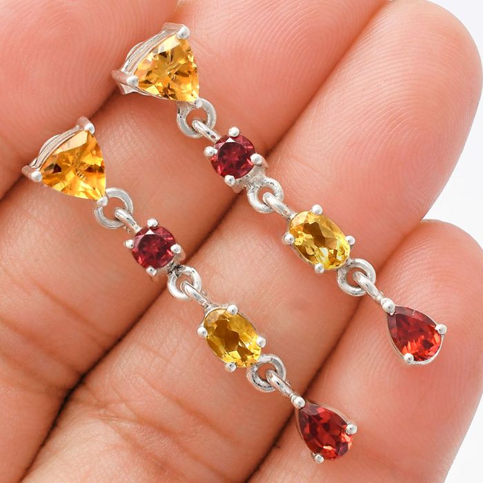 Citrine and Garnet Earrings EXE02078 E-1061, 6x6 mm