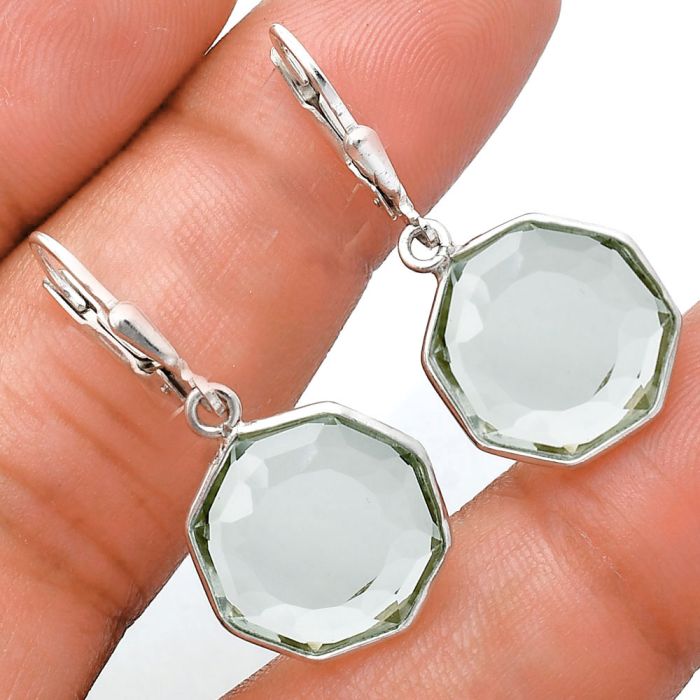 Prasiolite (Green Amethyst) Earrings EXE02156 E-1254, 14x14 mm