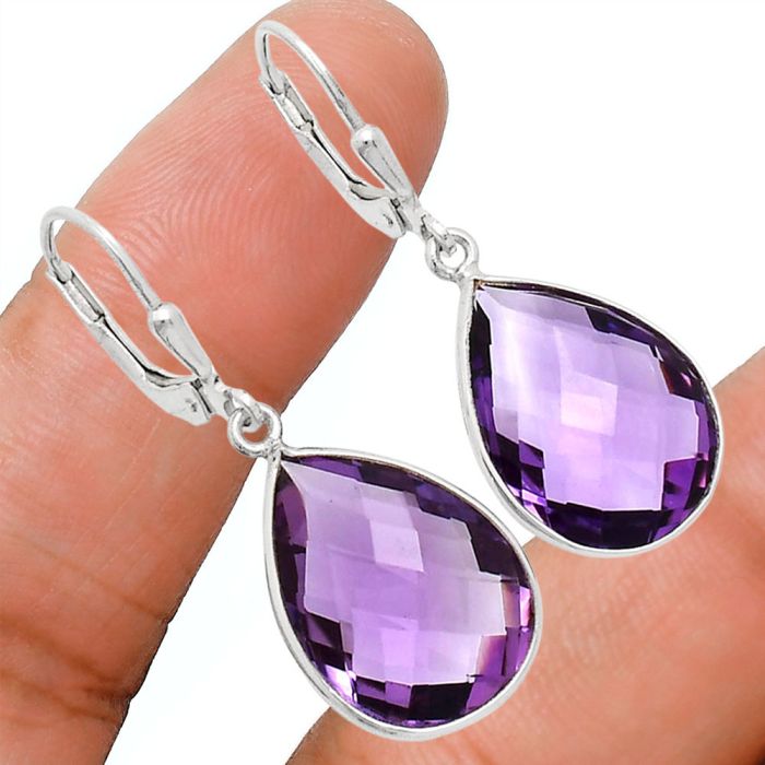 Amethyst Checker Briolette Earrings EXE02173 E-1254, 13x18 mm