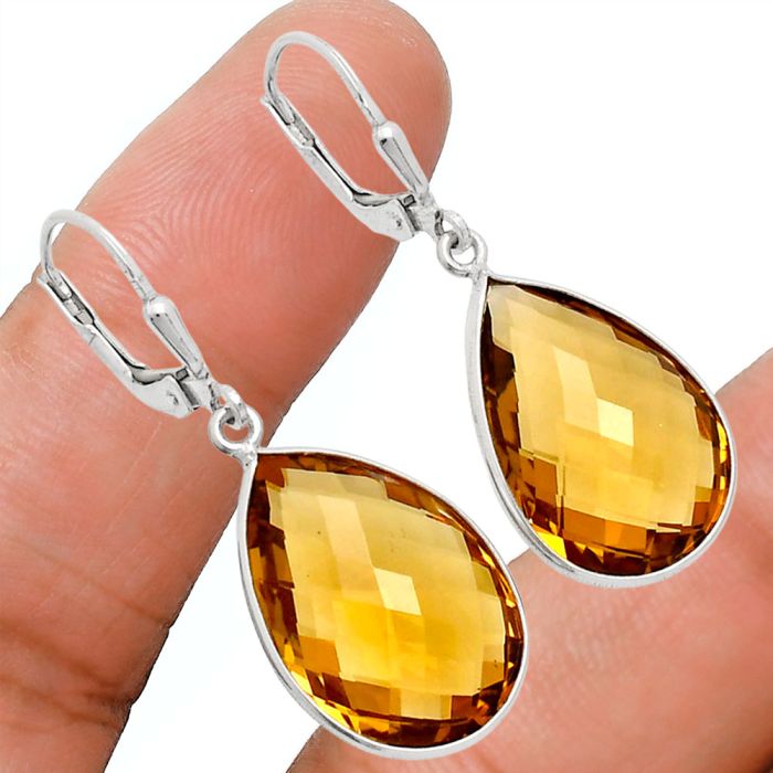 Cognac Quartz Checker Briolette Earrings EXE02197 E-1254, 14x19 mm