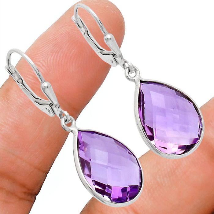 Amethyst Checker Briolette Earrings EXE02198 E-1254, 12x16 mm