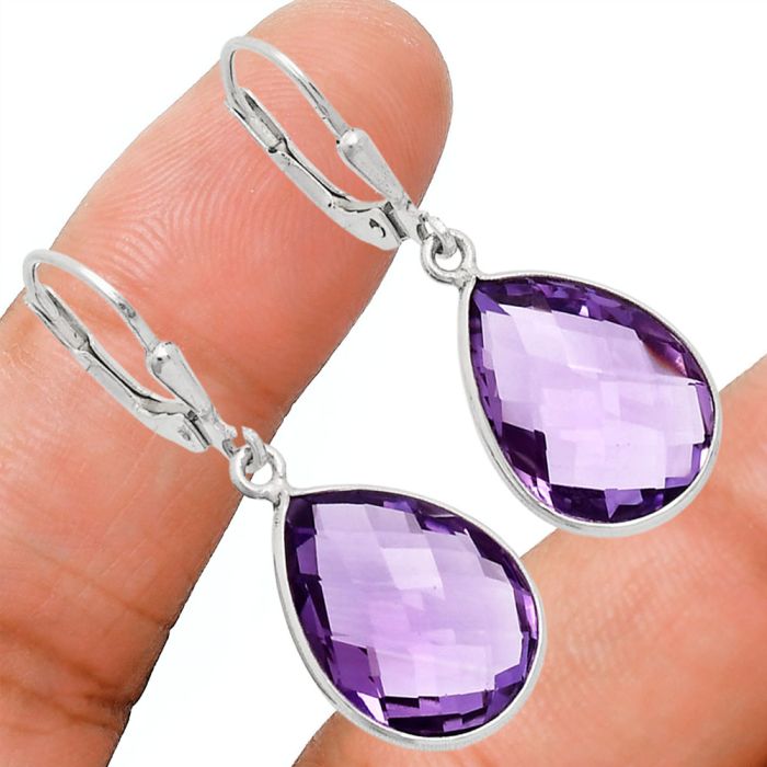 Amethyst Checker Briolette Earrings EXE02199 E-1254, 12x16 mm