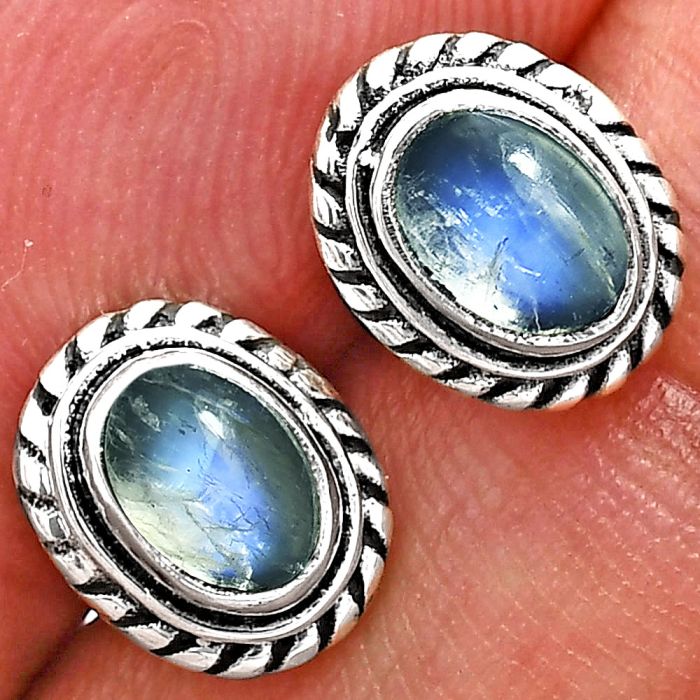 Stud - Rainbow Moonstone Earrings EXE02254 E-1245, 6x4 mm