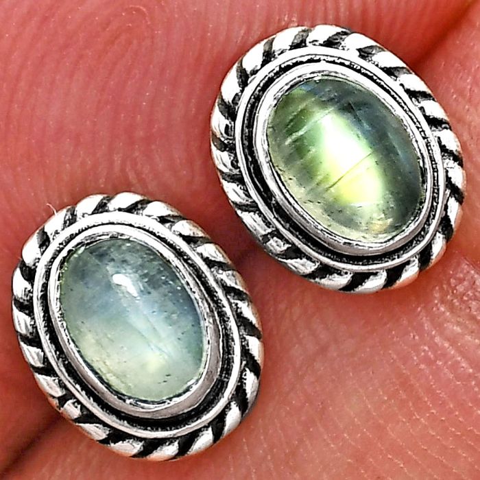 Stud - Rainbow Moonstone Earrings EXE02255 E-1245, 6x4 mm