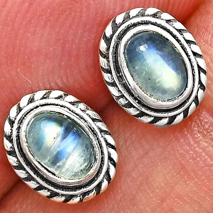 Stud - Rainbow Moonstone Earrings EXE02256 E-1245, 6x4 mm