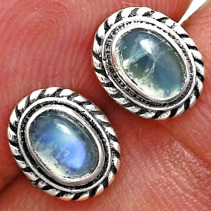 Stud - Rainbow Moonstone Earrings EXE02257 E-1245, 6x4 mm