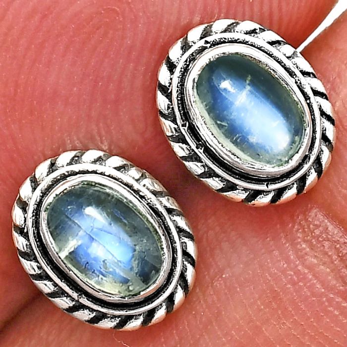 Stud - Rainbow Moonstone Earrings EXE02258 E-1245, 6x4 mm