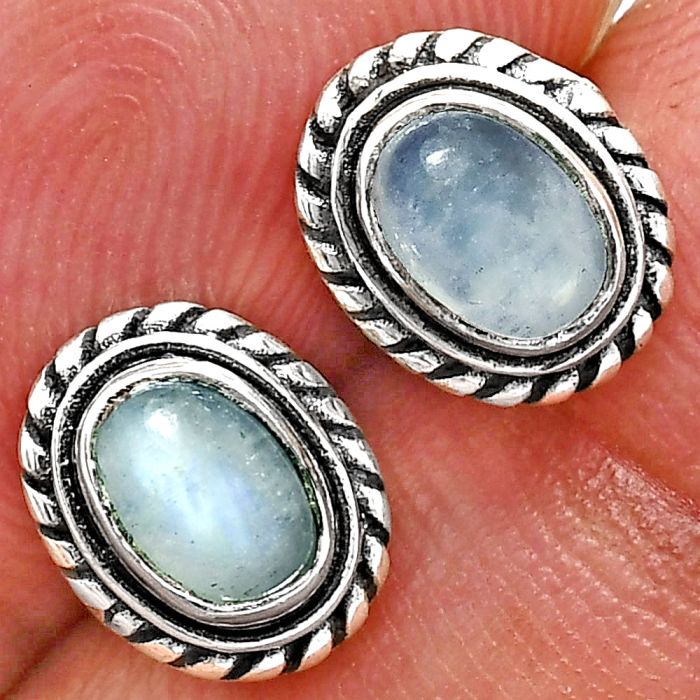 Stud - Rainbow Moonstone Earrings EXE02260 E-1245, 6x4 mm