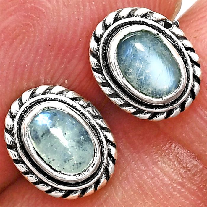 Stud - Rainbow Moonstone Earrings EXE02261 E-1245, 6x4 mm