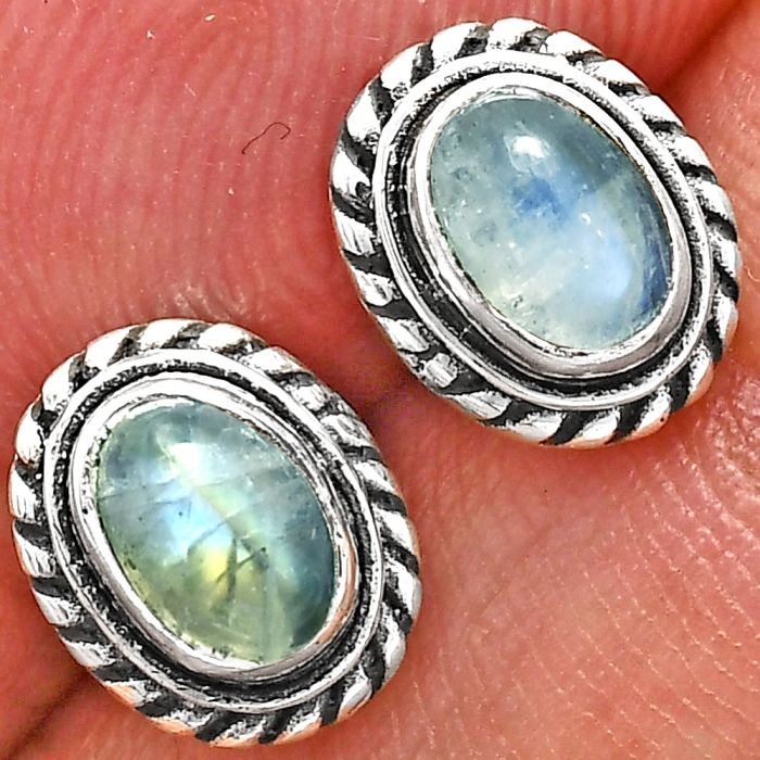 Stud - Rainbow Moonstone Earrings EXE02262 E-1245, 6x4 mm