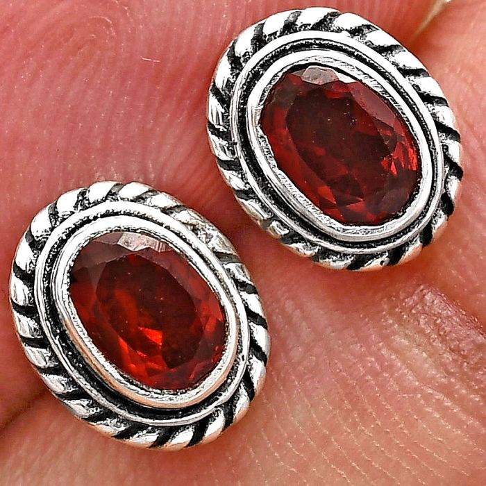 Stud - Hessonite Garnet Earrings EXE02334 E-1245, 6x4 mm