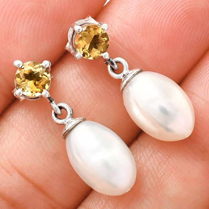 Natural Fresh Water Pearl and Citrine Earrings EXE02440 E-1062, 8x12 mm