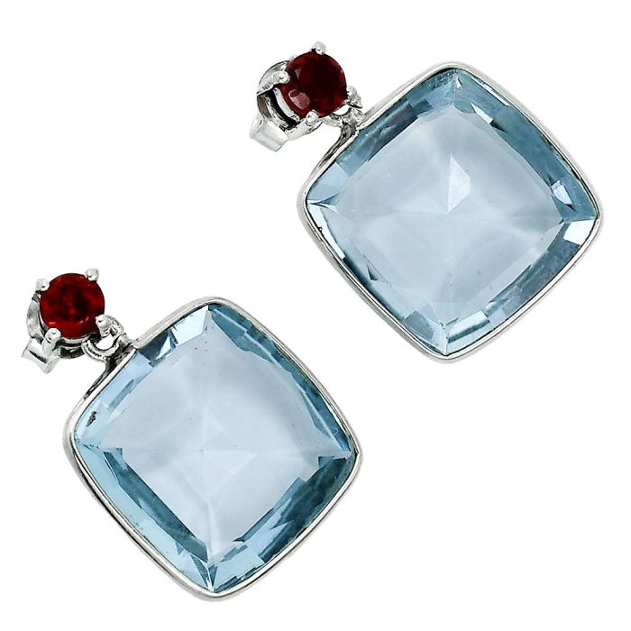 Sky Blue Topaz and Garnet Earrings EXE02456 E-1256, 15x15 mm