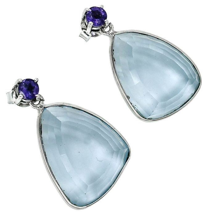 Sky Blue Topaz and Garnet Earrings EXE02460 E-1256, 15x20 mm