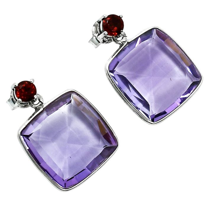 Amethyst and Garnet Earrings EXE02498 E-1256, 15x15 mm