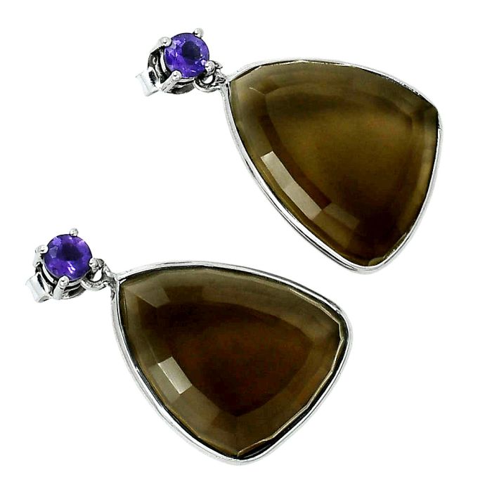 Smoky Quartz and Amethyst Earrings EXE02519 E-1256, 15x20 mm