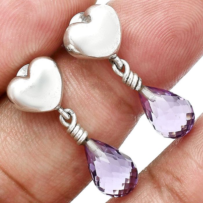 Heart - Amethyst Drop Earrings EXE02522 E-1257, 7x10 mm