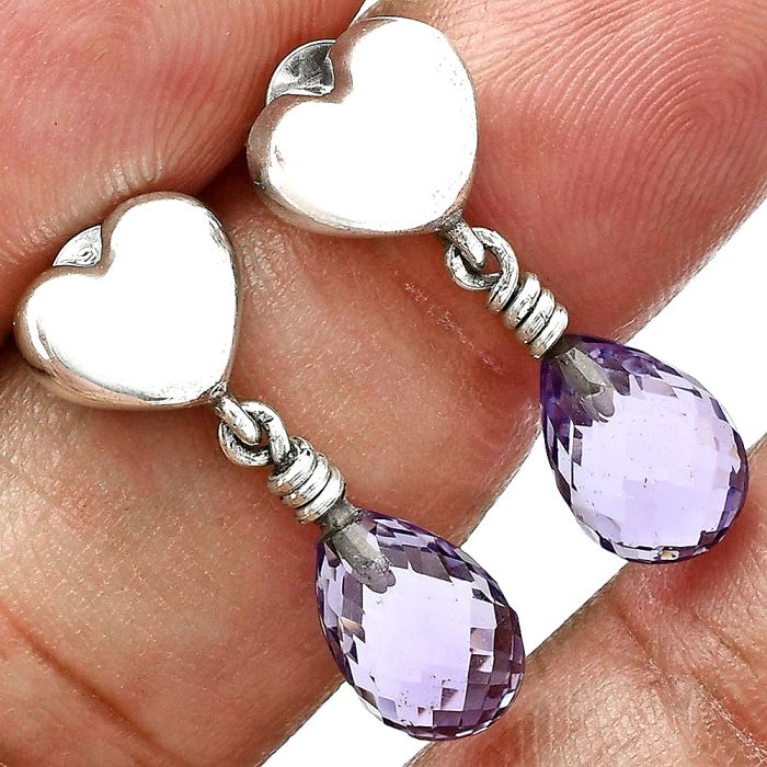 Heart - Amethyst Drop Earrings EXE02555 E-1257, 7x10 mm