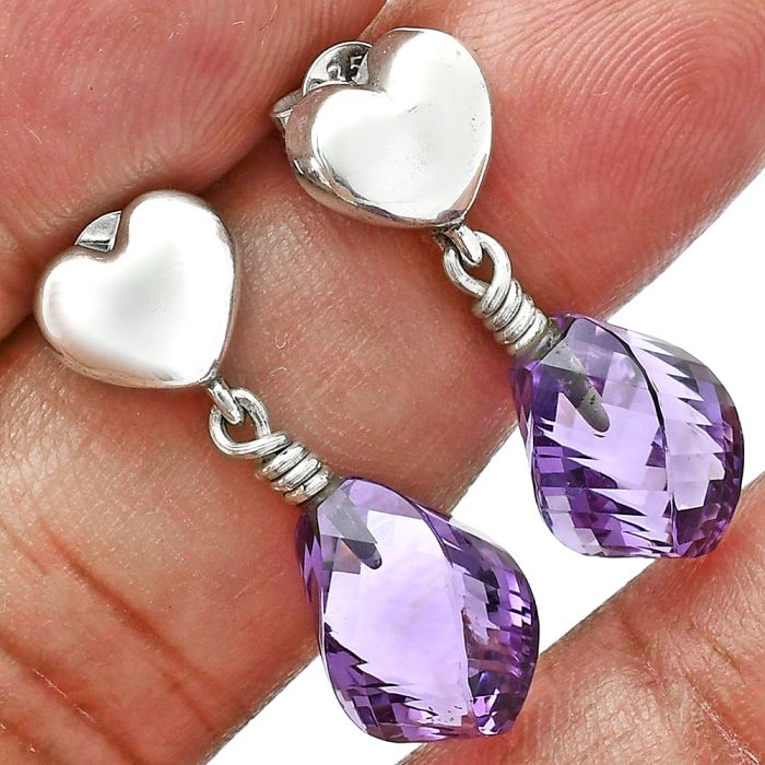 Heart - Amethyst Drop Earrings EXE02556 E-1257, 8x13 mm