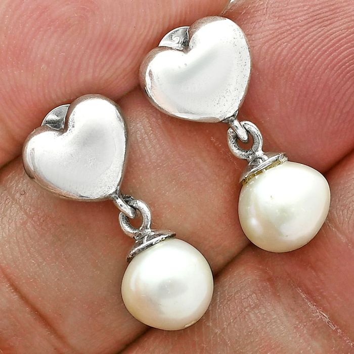 Heart - Heart - Natural Fresh Water Pearl Earrings EXE02557 E-1258, 7x7 mm