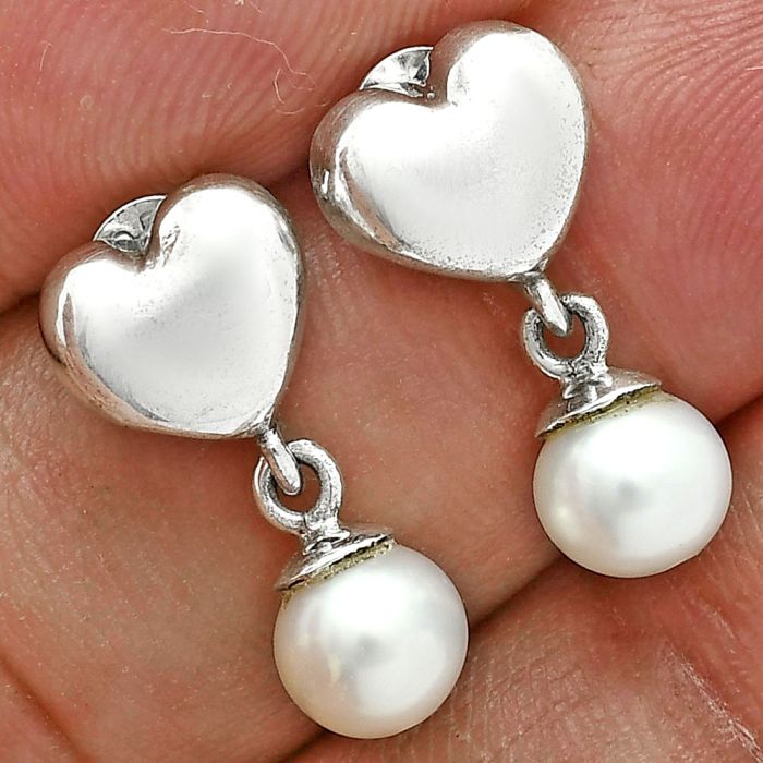 Heart - Natural Fresh Water Pearl Earrings EXE02558 E-1258, 6x6 mm