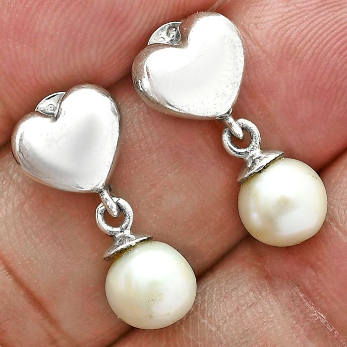 Heart - Natural Fresh Water Pearl Earrings EXE02559 E-1258, 7x7 mm