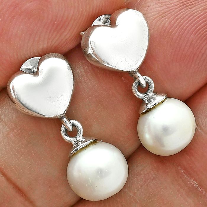 Heart - Natural Fresh Water Pearl Earrings EXE02560 E-1258, 8x8 mm