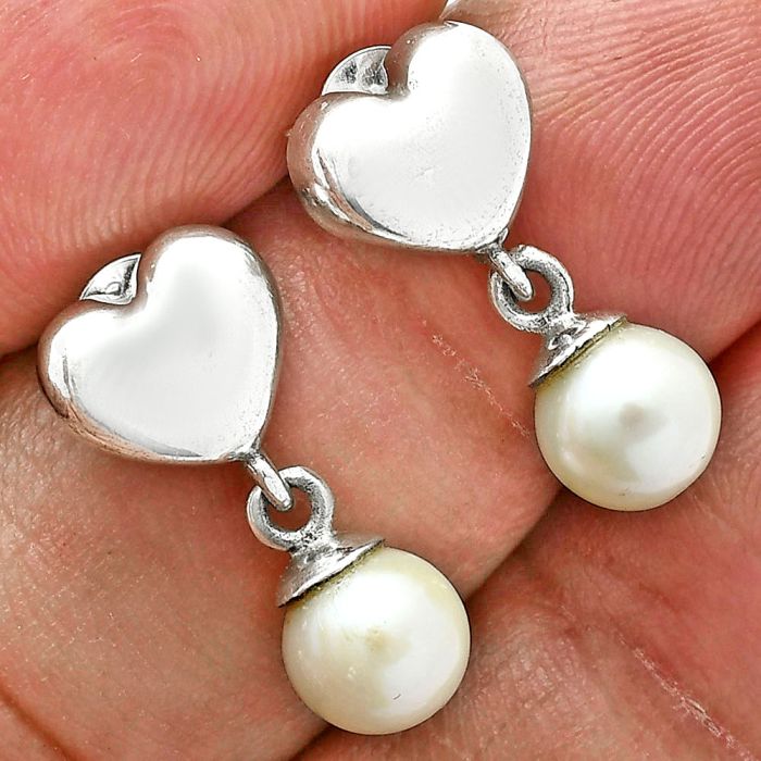 Heart - Natural Fresh Water Pearl Earrings EXE02561 E-1258, 7x7 mm